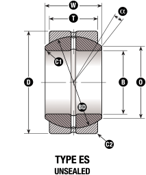 Standard Duty Unsealed Spherical Plain Bearing Dimensional Diagram